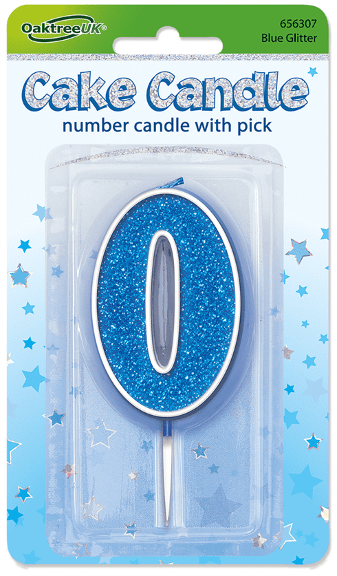 Blue Glitter Candle - Number 0