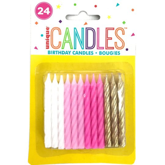 Pink Gold & White Cake Candles 24 Pack