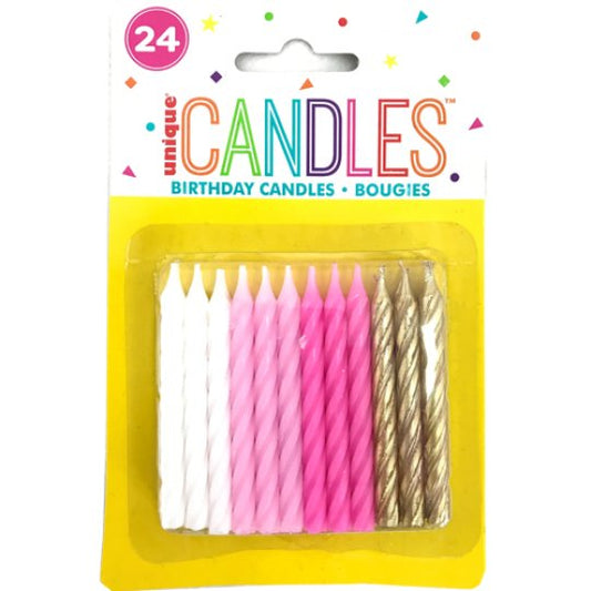 Pink Gold & White Candles 24 Pack