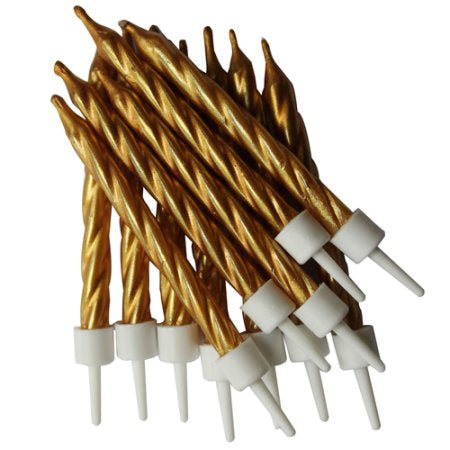 Gold Cake Candles 12 Pack With Holders
