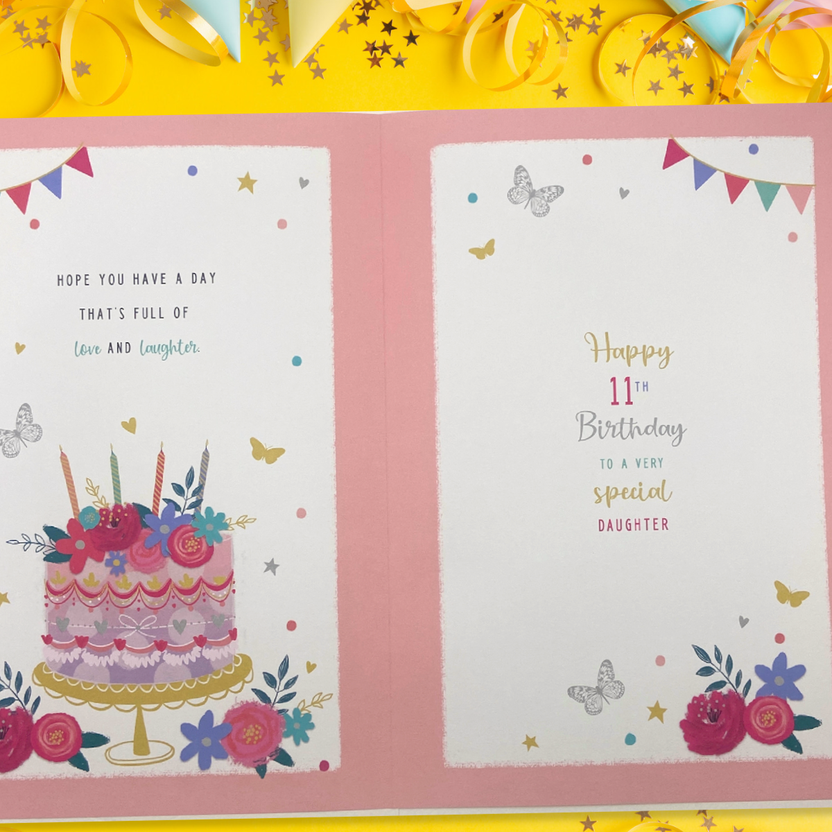 Daughter 11th Birthday Card - Pavillion Cake & Candles