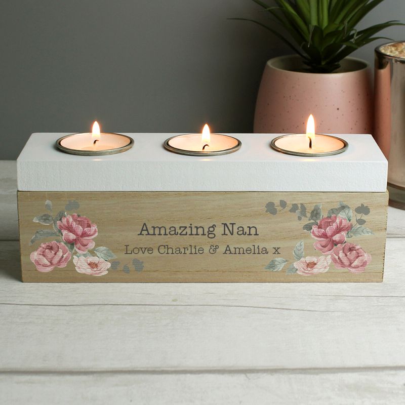 Nan Gift - Floral Watercolour Triple Tealight Box