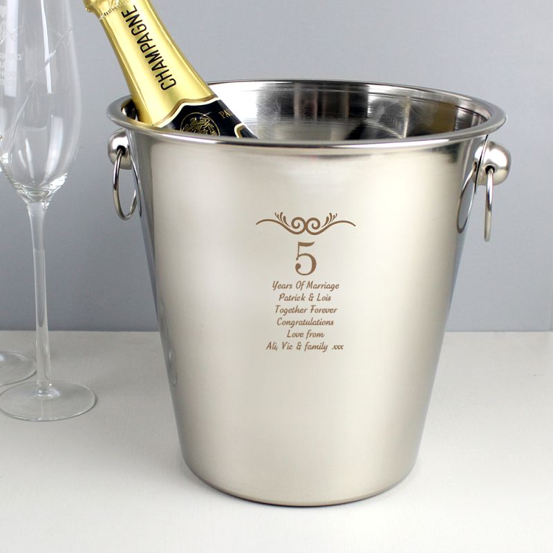 5th Anniversary Gift - Personalised Number Frame Stainless Steel Ice Bucket