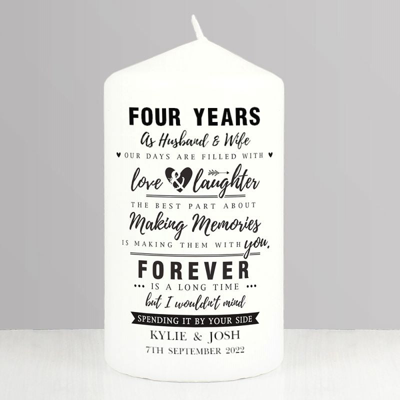 4th Anniversary Gift - Personalised Pillar Candle