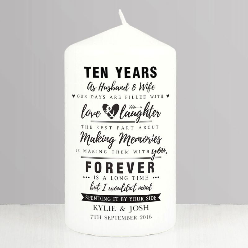 10th Anniversary Gift - Personalised Pillar Candle