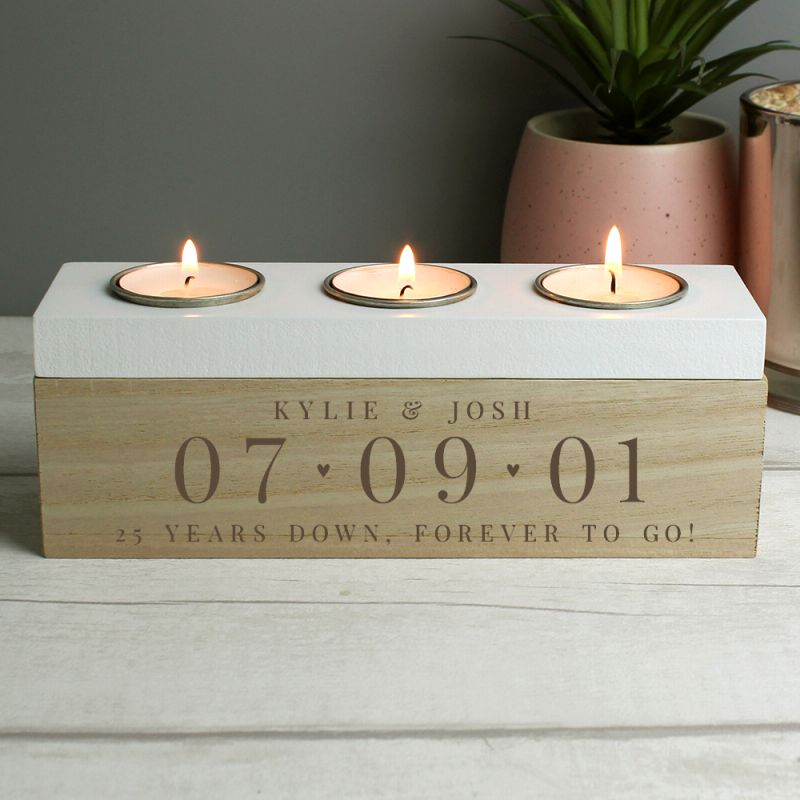 25th Anniversary Gift - Personalised Large Date Triple Tea Light Box