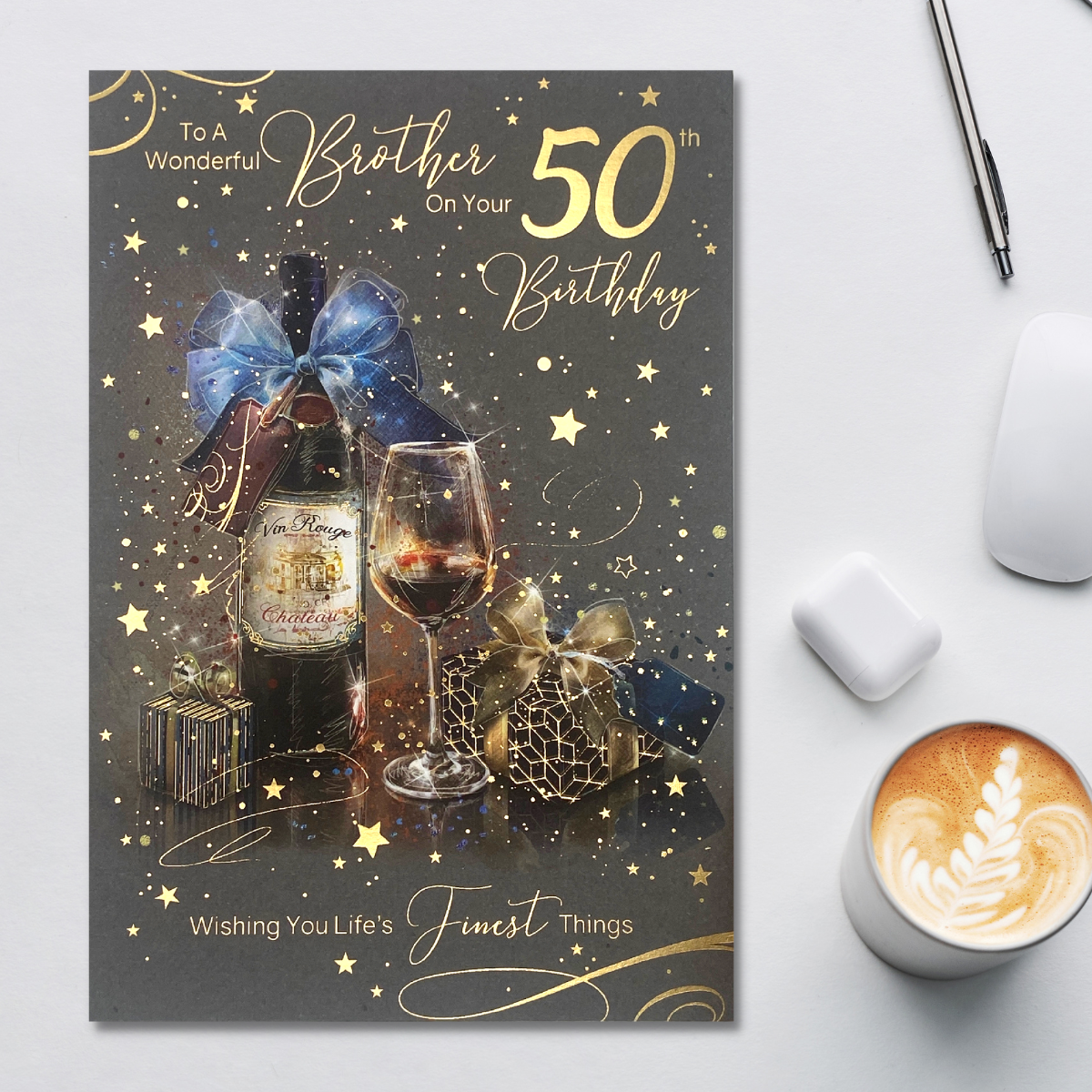 Brother 50th Birthday Card - Grayson Red Wine & Gifts