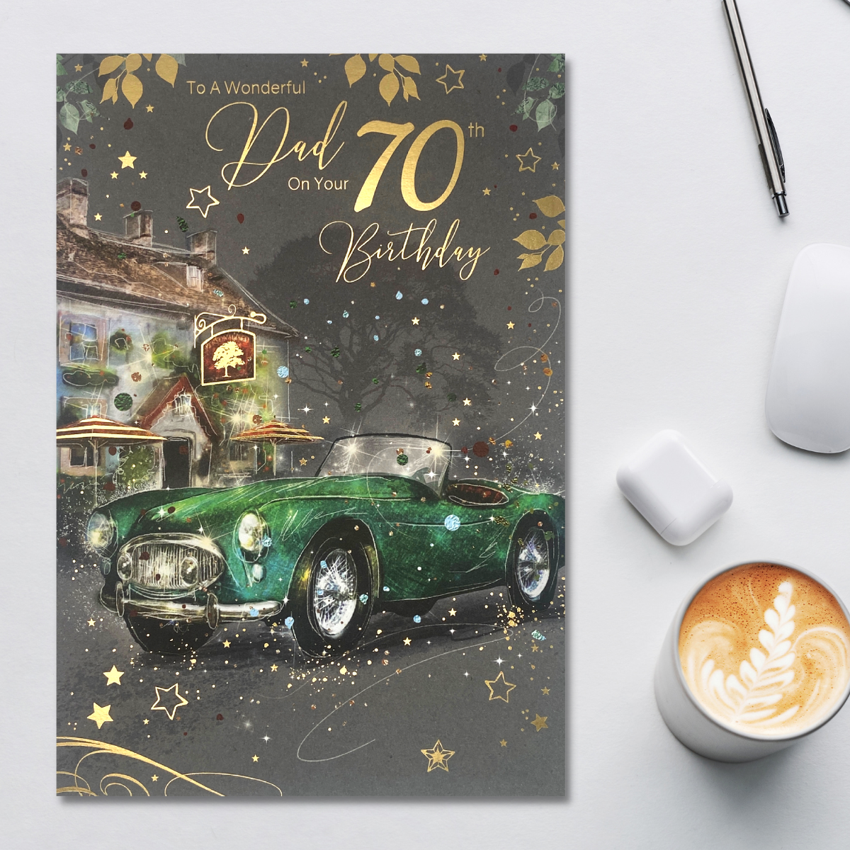 Dad 70th Birthday Grayson Sports Car Large Card – The Celebration Store