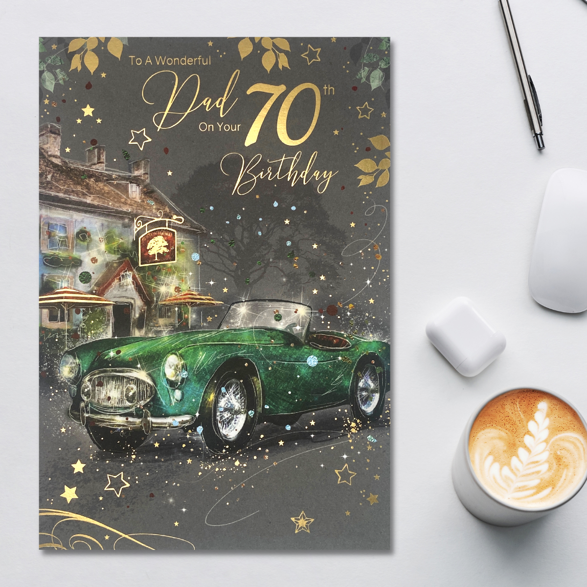 Dad 70th Birthday Card - Grayson Classic Car Large