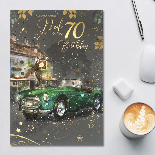 Dad 70th Birthday Card - Grayson Classic Car Large