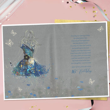 Daughter 16th Birthday Card - Grace Blue Dress Large