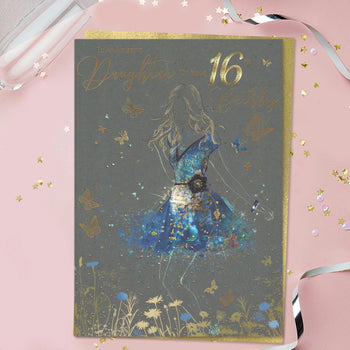 Daughter 16th Birthday Card - Grace Blue Dress Large