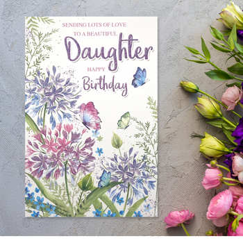 Daughter Birthday Card - Butterflies & Flowers