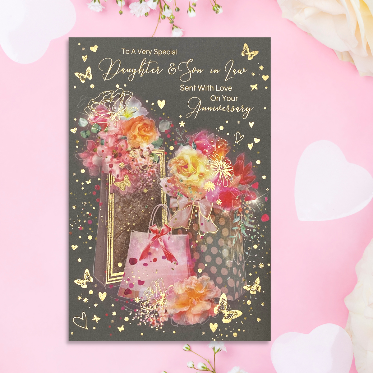 Daughter & Son-In-Law Wedding Anniversary Card - Grace Floral Gift Bags