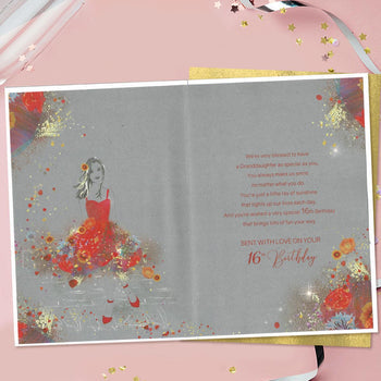 Granddaughter 16th Birthday Card - Grace Large Floral Dress