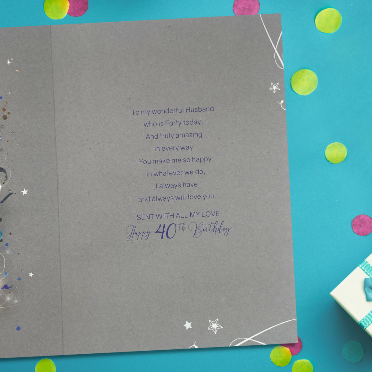Husband 40th Birthday Card - Grayson Cake & Candles Large