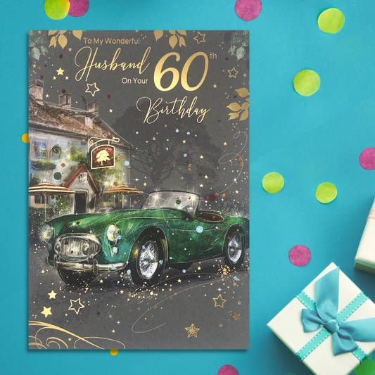 Husband 60th Birthday Card - Grayson Classic Car Large