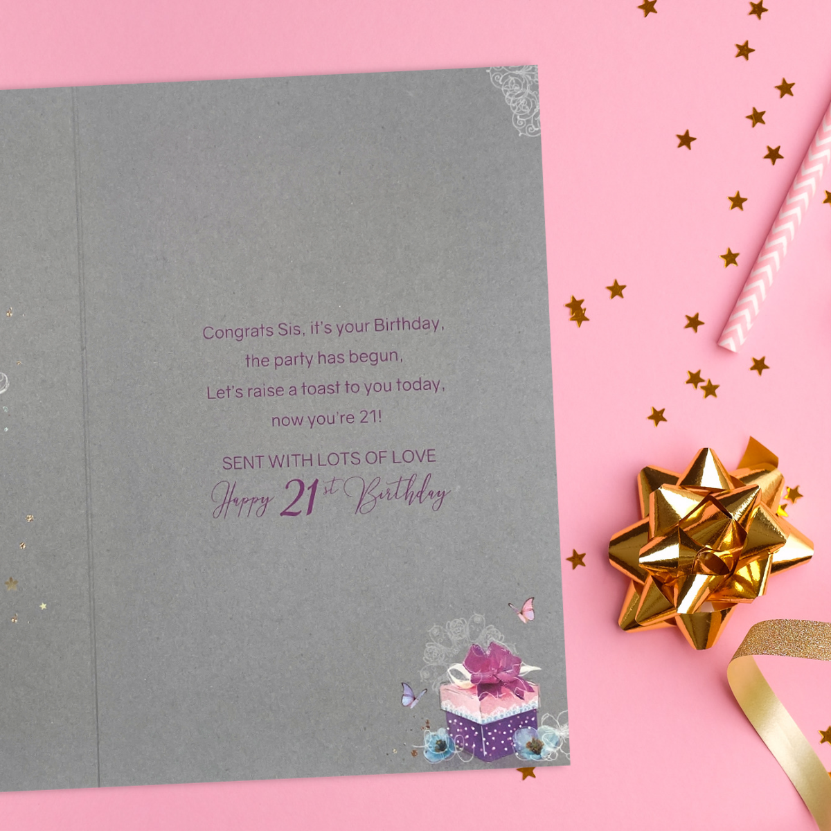 Sister 21st Birthday Card - Grace Cocktail & Gift