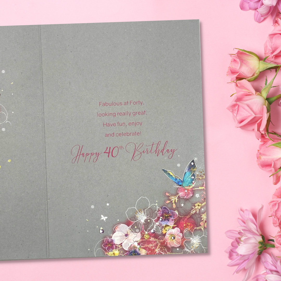 40th Birthday Card - Grace Butterflies & Blossom
