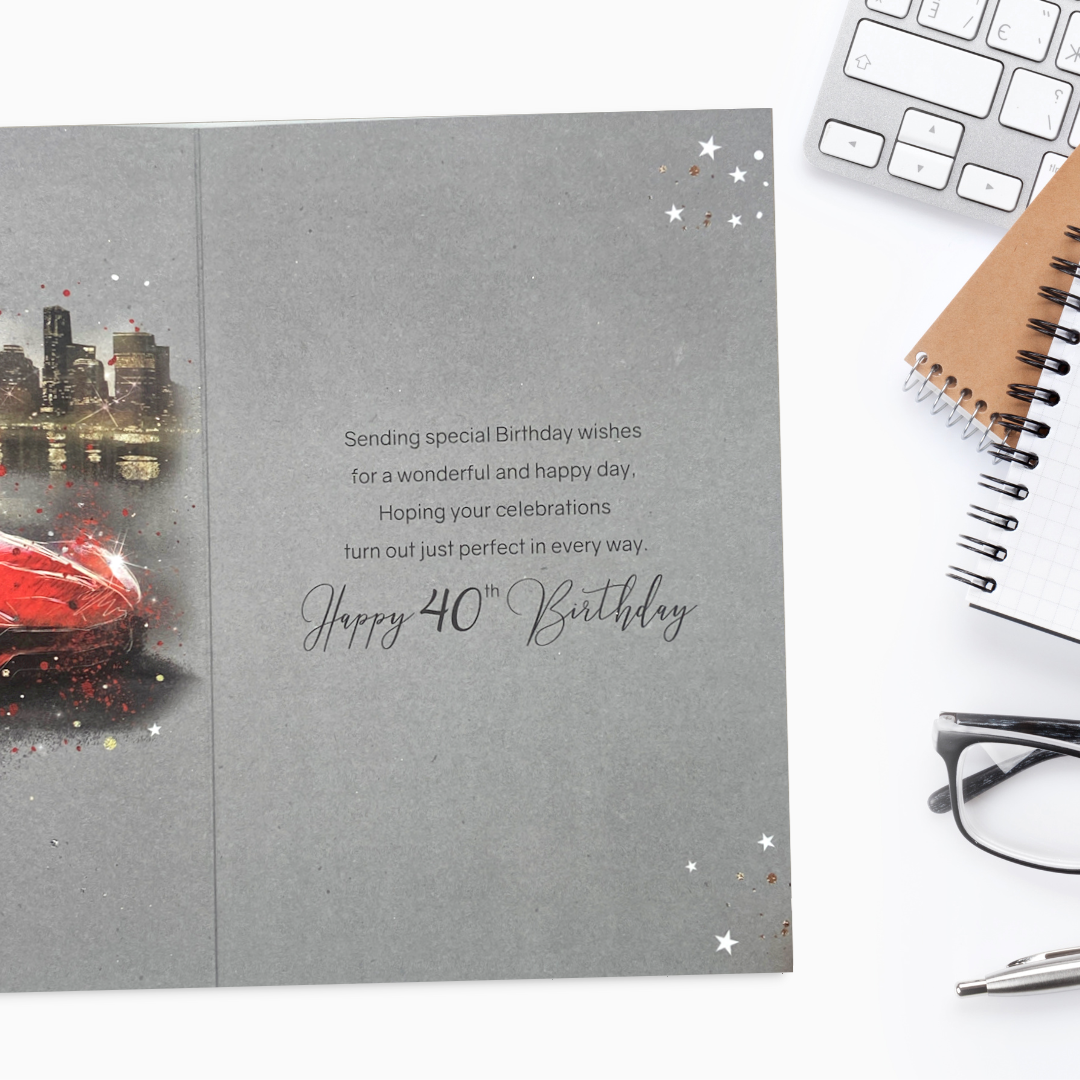 40th Birthday Card - Grayson Red Sports Car