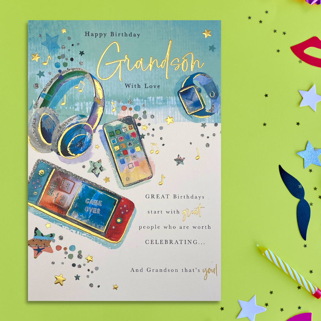 Grandson Birthday Card - Rococo Game Over