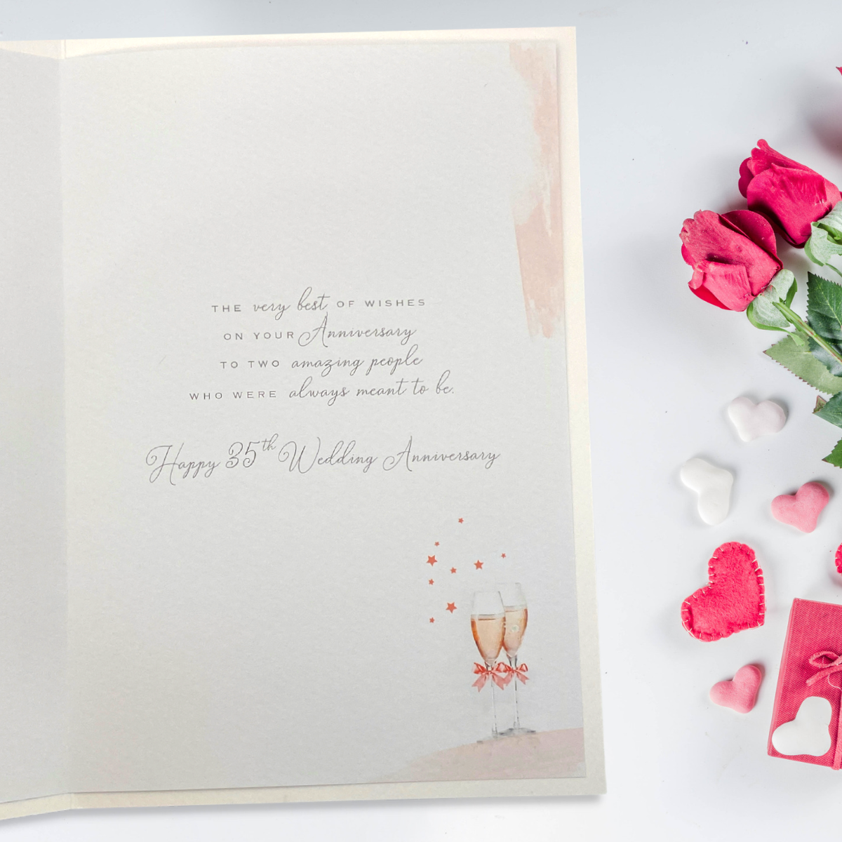 Coral Wedding Anniversary Card - 35th Brighstone Cake & Flowers