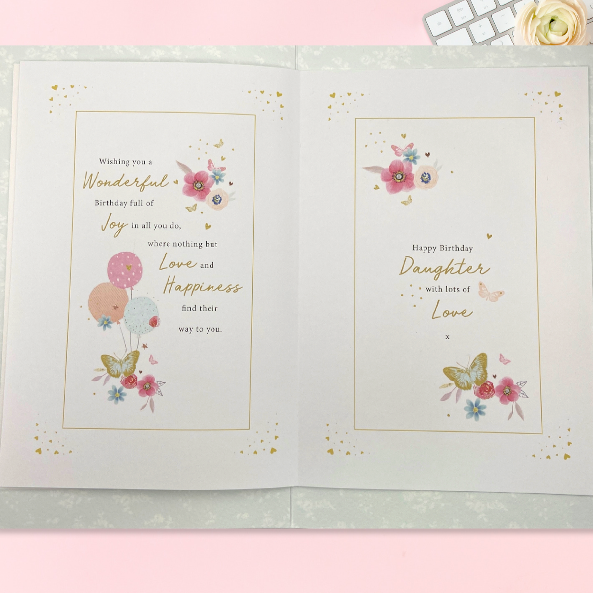 Daughter Birthday Card - Butterflies & Balloons Large