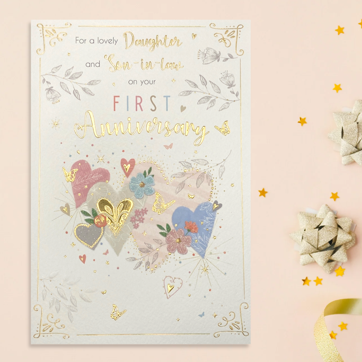 Daughter & Son-In-Law 1st Wedding Anniversary Card - Pavillion Hearts