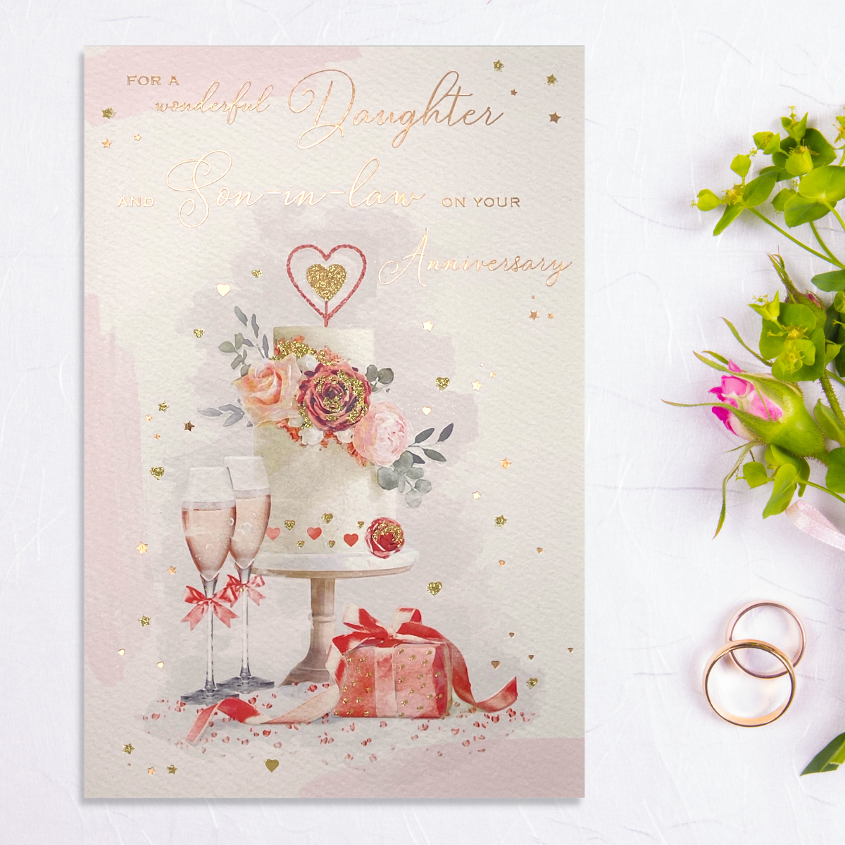 Daughter & Son-In-Law Wedding Anniversary Card - Brighstone Sparkle Cake