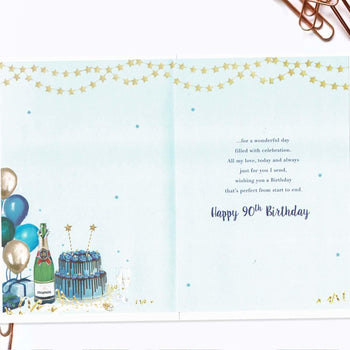 Husband 90th Birthday Card - Cake & Candles