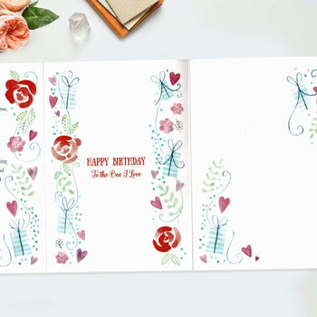 One I Love Birthday Card - 3-Fold Eternal Hearts & Flowers