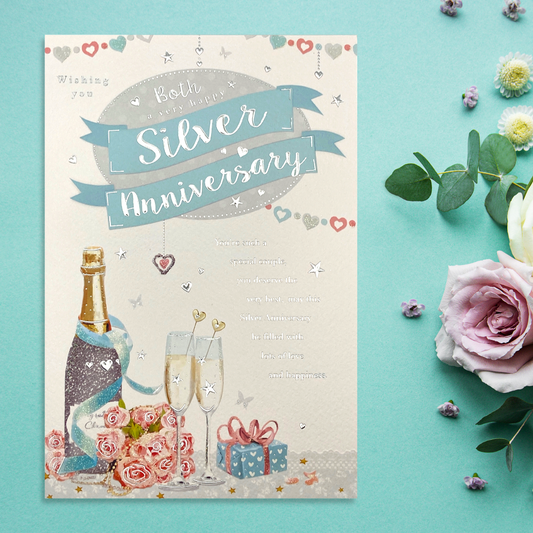 Silver Wedding Anniversary Card - 25th Avec Amour Sparkle