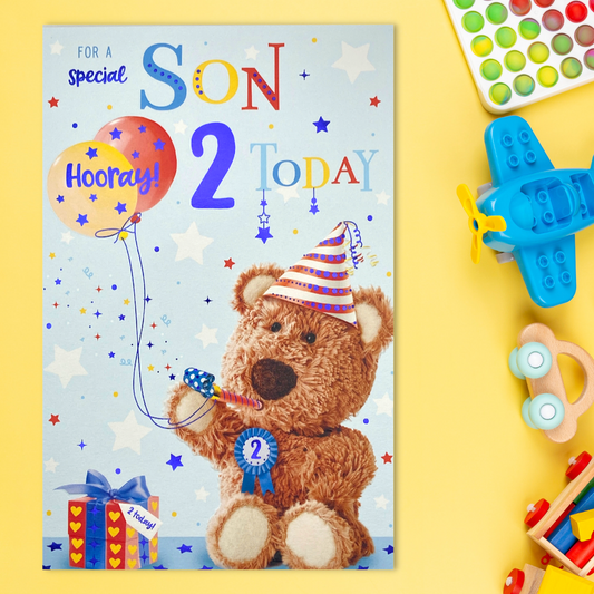 Son 2nd Birthday Card - Barley Bear Hooray