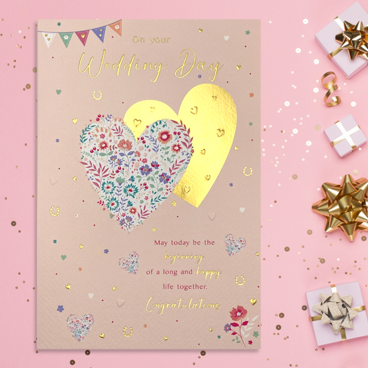 Wedding Day Card - Just For You Twin Hearts