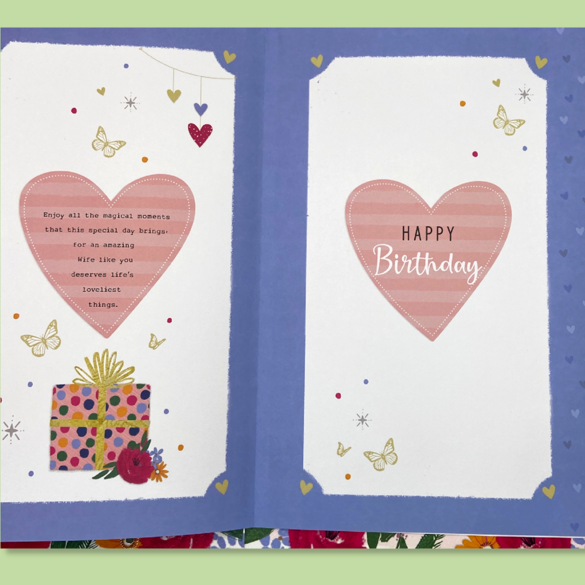 Wife Birthday Card - Pavillion Decoupage Large Gift & Flowers