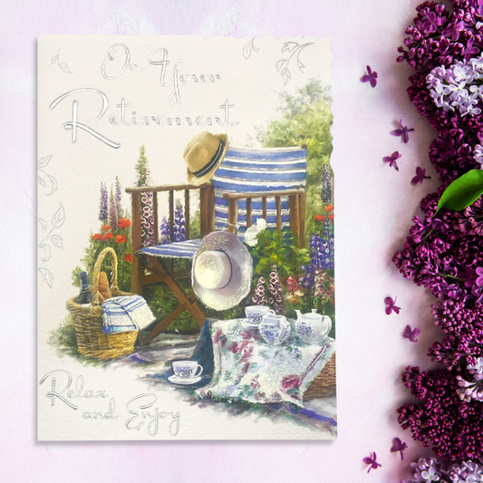 Retirement Card - Velvet Sparkle Garden Picnic