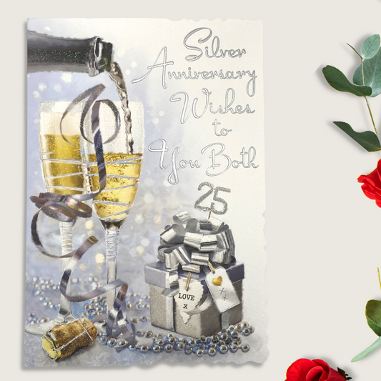 Silver Wedding Anniversary Card - 25th Velvet Sparkle