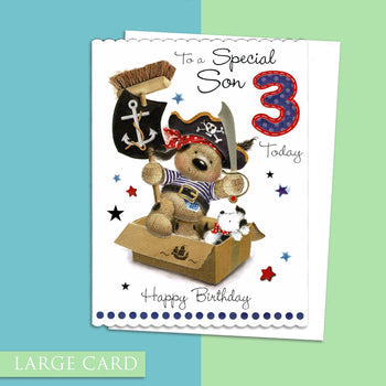 Son 3rd Birthday Card - Fudge & Friends Pirate Large