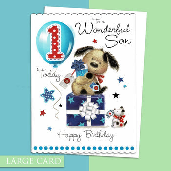 Son 1st Birthday Card - Fudge & Friends Large