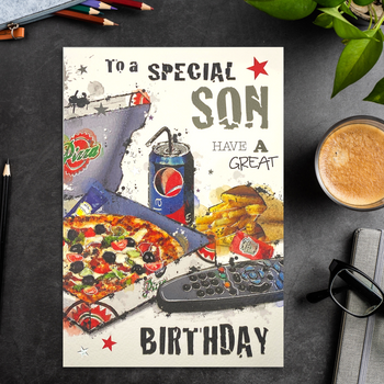 Son Birthday Card - Graffix Pizza & Chips