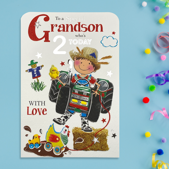 Grandson 2nd Birthday Card - Twingles Tractor