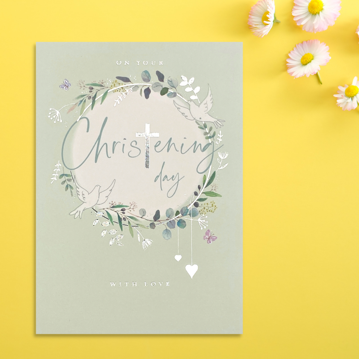 Christening Card - Garland & Doves