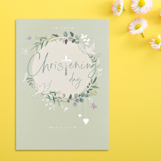 Christening Card - Garland & Doves