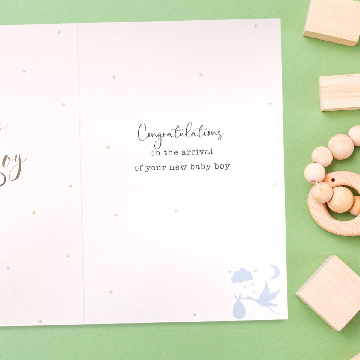 Baby Boy Card - Au Naturel Blue Storks