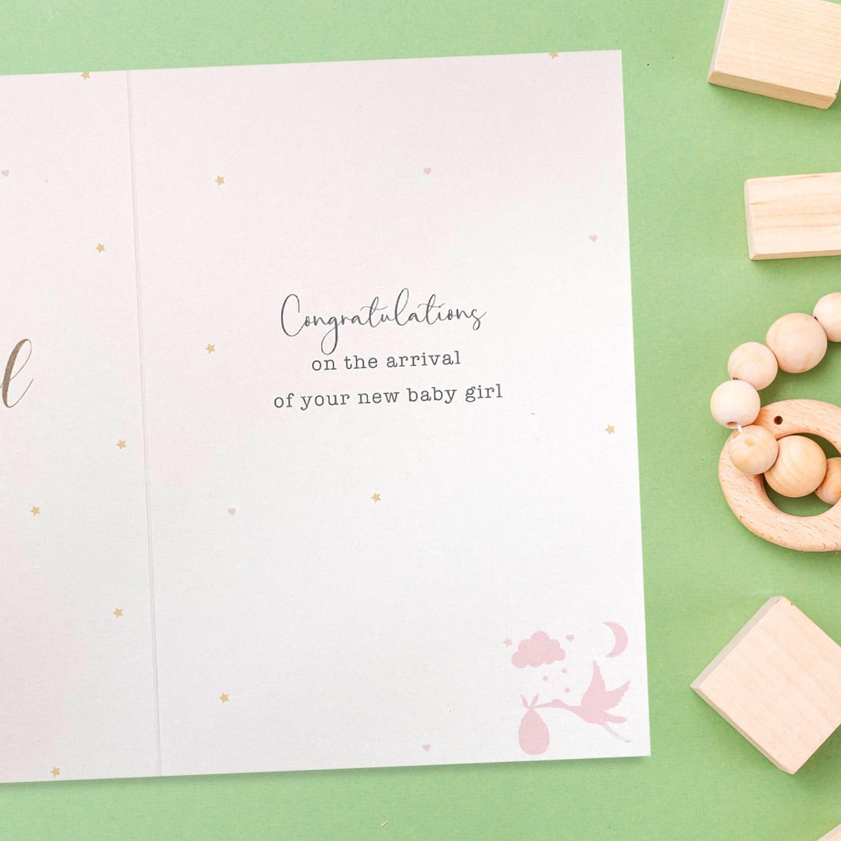 Baby Girl Card - Au Naturel Pink Storks