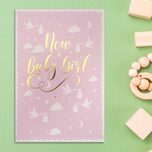 Baby Girl Card - Au Naturel Pink Storks