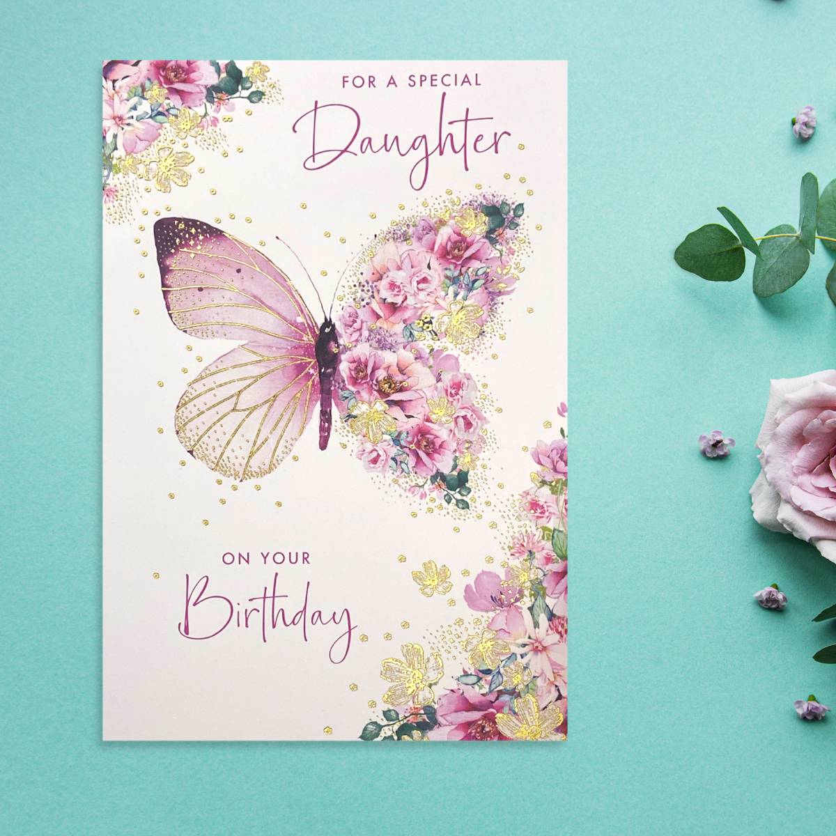 Daughter Birthday Card - Pizazz Floral Butterfly