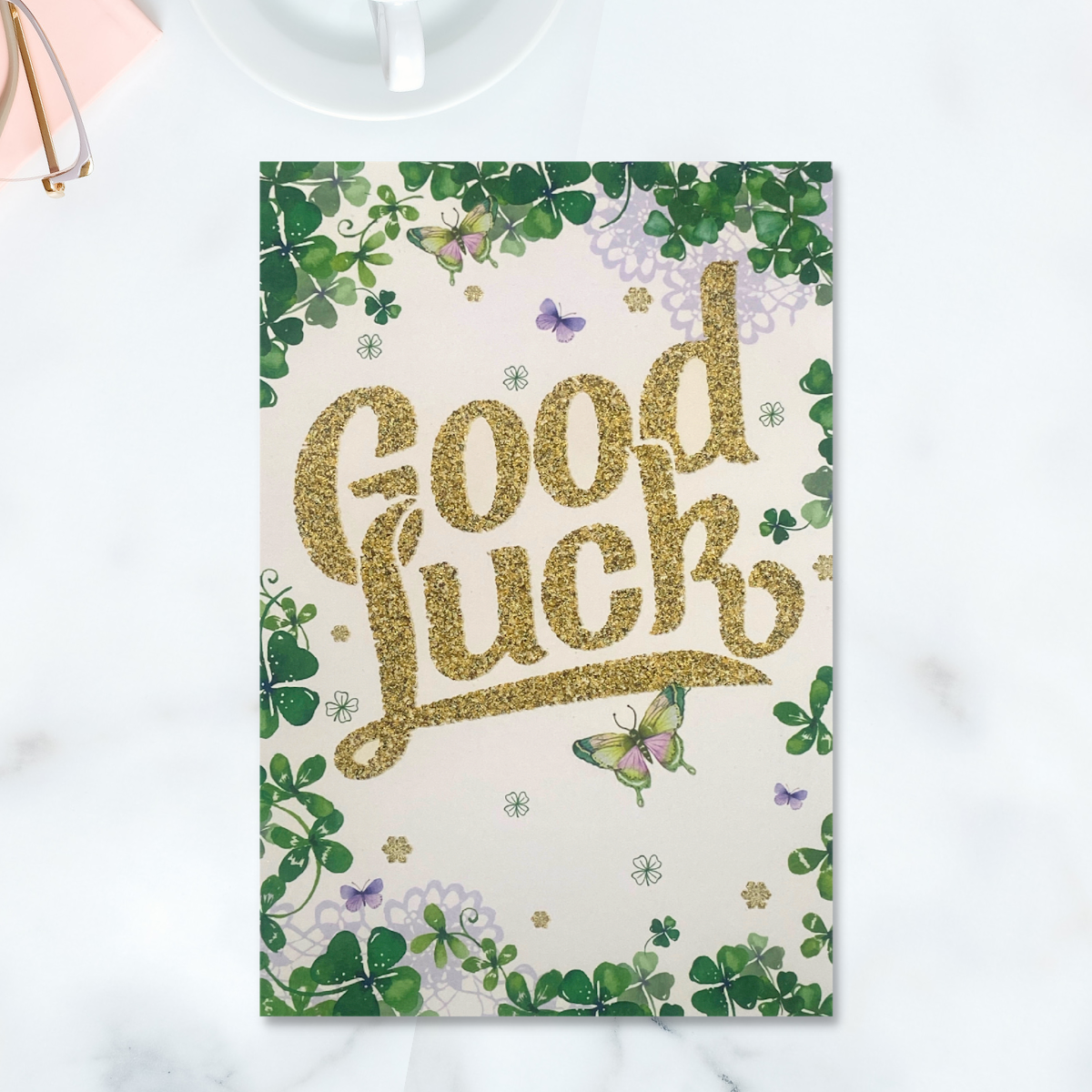 Good Luck Card - Pizazz Butterflies & Clover
