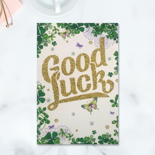 Good Luck Card - Pizazz Butterflies & Clover