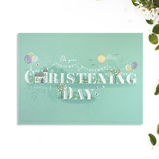 Christening Card - Balloons & Bunting